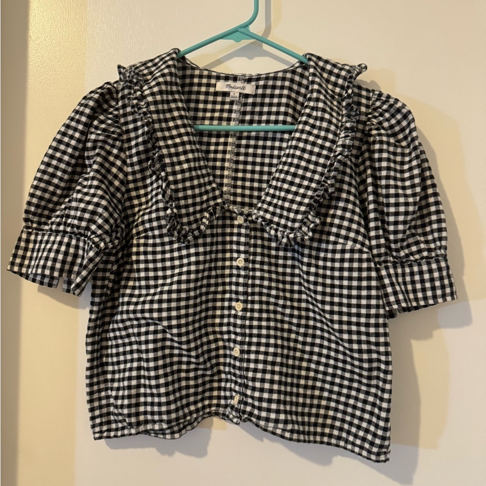 Madewell Black and White Checkered Blouse